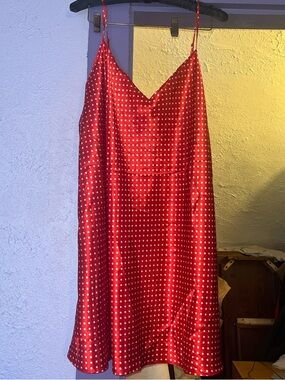 Vintage Cacique Red Polka Dot Satin Nightgown